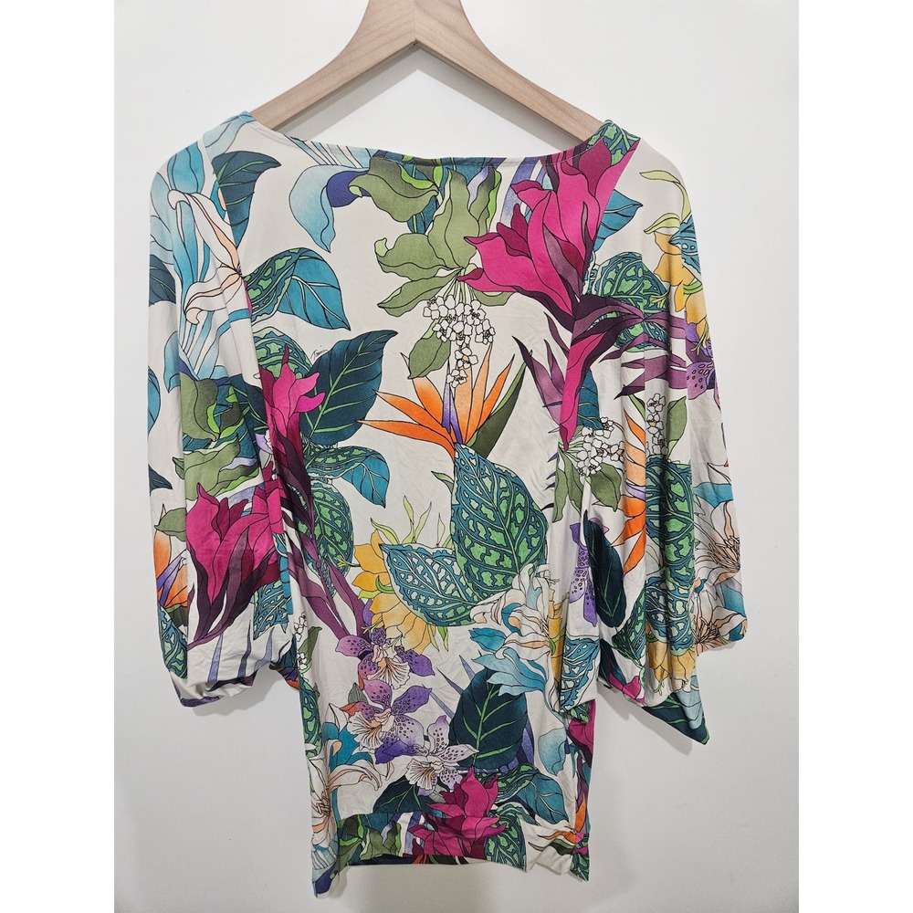 Trina Turk Floral Boat Neck Kimono Sleeve Tropical Print Blouse Top Womens Size - Picture 8 of 8